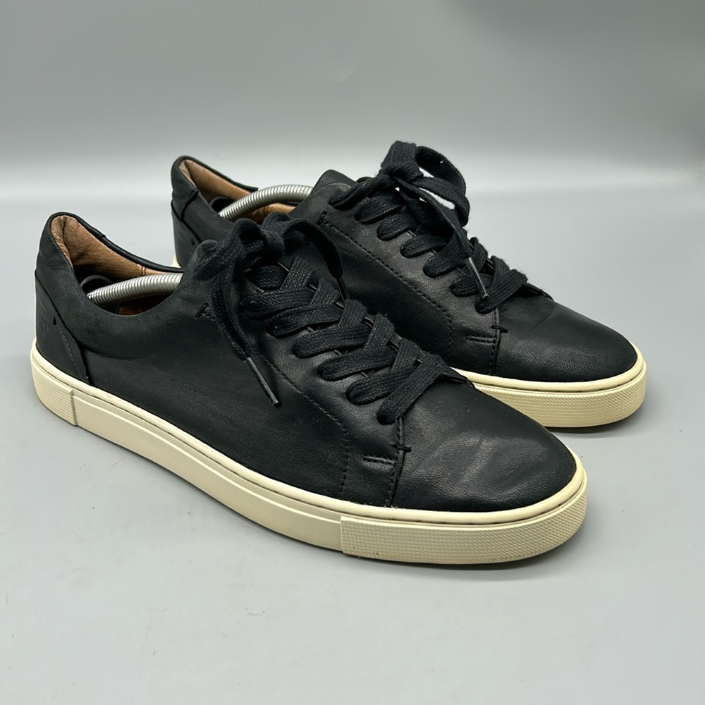 Size 8 Frye Black Leather Lace Up Tennis Shoes Sneakers